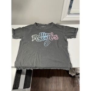 The Rolling Stones Band T Shirt Gray Distressed Graphic Tee Women's Small